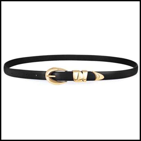 Women\'s Skinny Faux Leather Belt with Gold Buckle for Jeans Dresses main image 4